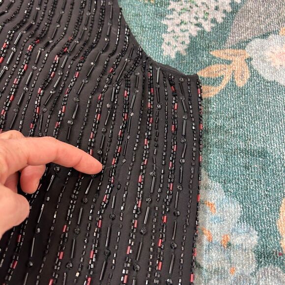 Parker Monaco Mini Dress Womens Medium Black Beaded Feather Sleeveless Cocktail - Picture 7 of 16